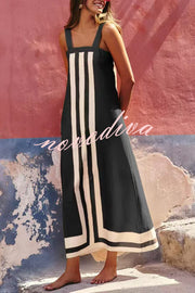 Striped Print Resort Style Casual Sling Maxi Dress