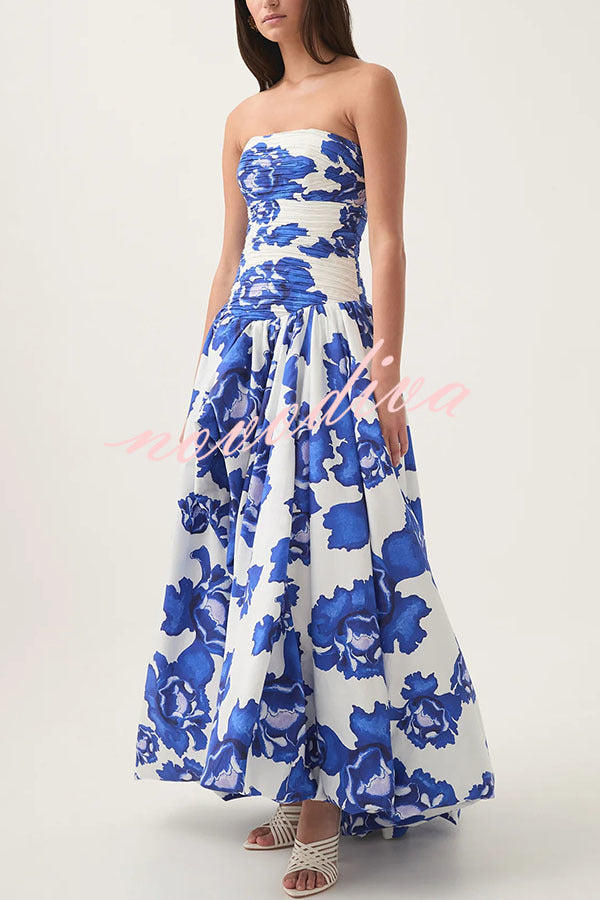 Perfect Moment Floral Off Shoulder Ruched Bodice Drape Bubble Hem Maxi Dress