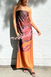 Drawing Inspiration Satin Floral Print Off Shoulder A-line Slit Maxi Dress