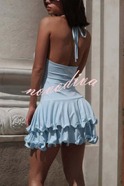 Solid Color Sexy Halter Tie Single Breasted Slim Mini Dress