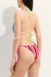 Knit Wave Unique Print Stretch Tie Bikini Swimsuit