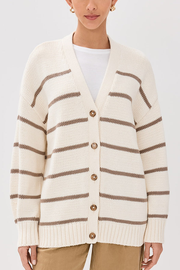 Striped Loose V-neck Long-sleeved Casual Knit Cardigan