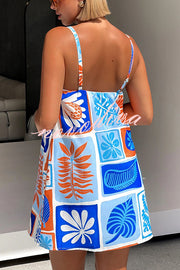 Beach Babe Linen Blend Unique Print Pocketed A-line Mini Dress