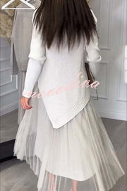 Jensine Ribbed Knit Long Sleeve Irregular Hem Loose Sweater