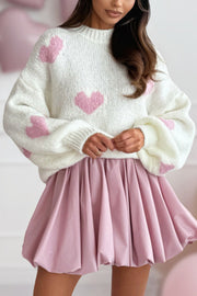 Fashionable Loose-fitting Heart-shaped Jacquard Long-sleeved Knit Sweater