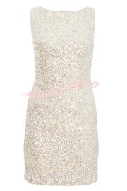 Party Time Starts Sequin Back Velevt Bow Detail Stretch Mini Dress