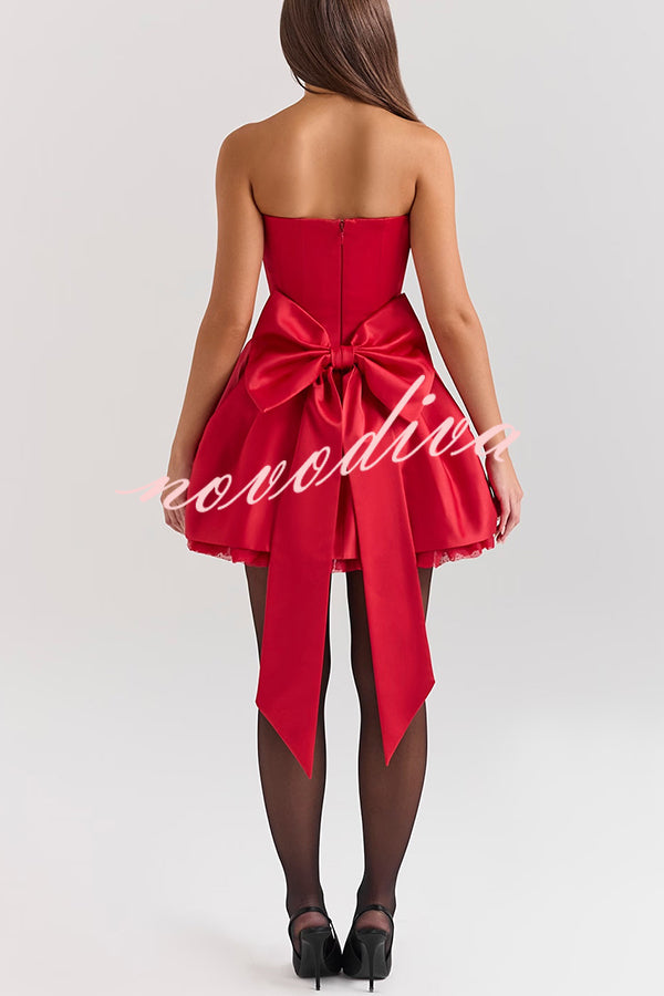 Stylish Sleeveless Off-shoulder Elegant Large Bow Mini Dress