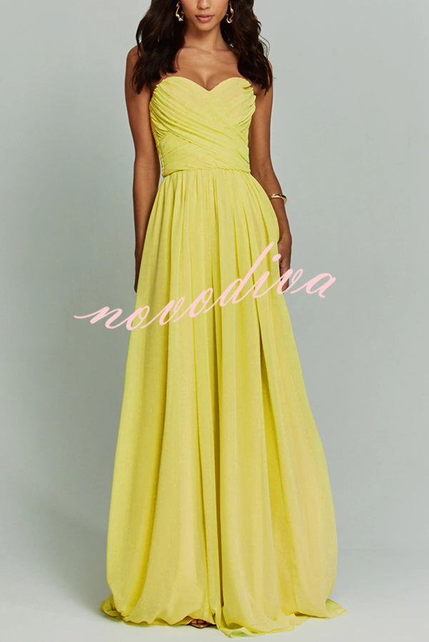 Romantic Party Chiffon Off Shoulder Sweetheart Neck Ruched Cape Maxi Dress