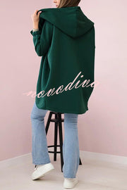 Solid Color Loose Hooded Zip-up Casual Sports Jacket