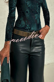 Stylish Faux Leather Pocketed Straight Stretch Pants