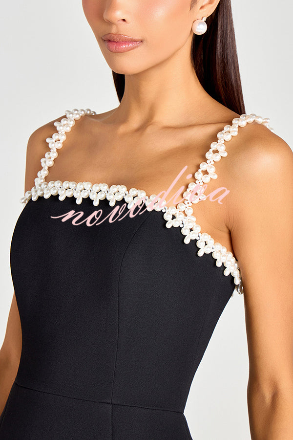 Lovers Kiss Pearl Trim Straps Pocketed Tulip Style Mini Dress