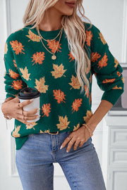 Maple Leaf Pattern Casual Loose Knitted Sweater