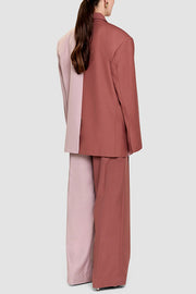Girl Boss Avant-garde Contrast Colors Lapel Boyfriend Blazer and Pocketed Wide Leg Pants Set