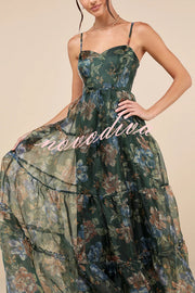 Exclusive Glamour Organza Floral Print Tiered Slip Maxi Dress