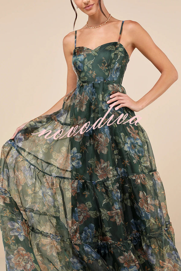 Exclusive Glamour Organza Floral Print Tiered Slip Maxi Dress