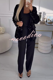 Fashion Sequin Lapel Long Sleeve Casual Blazer