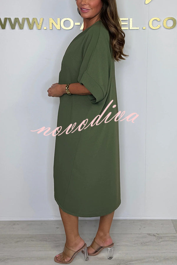 Solid Color V-neck Cross Knot Casual Irregular Midi Dress