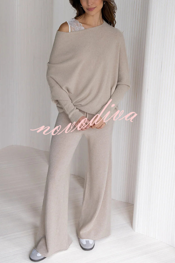 Solid Color Round Neck Long Sleeve Loose Knitted Sweater