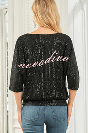 Solid Color Sequined Loose Round Neck Casual Top