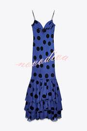 Eliora Mesh Polka Dot Print Gathered Bust Layered Fishtail Hem Maxi Dress