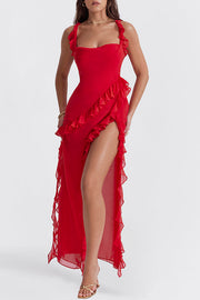 Ultra-sexy Silhouette Ruffle High Slit Lightweight Maxi Dress