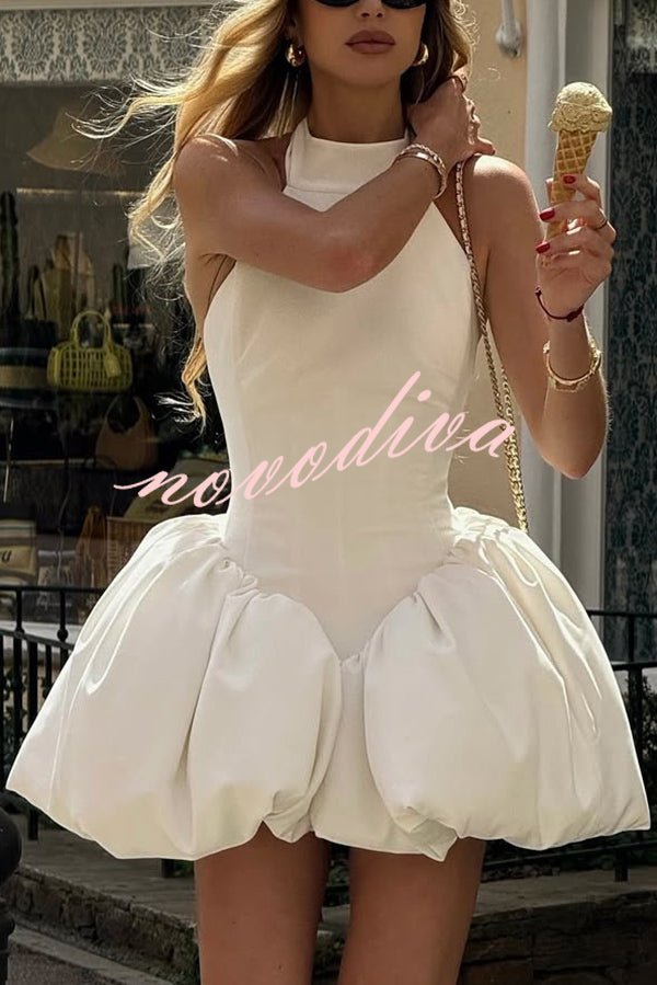 Fashionable Temperament Halter Backless Slim Mini Puffy Dress