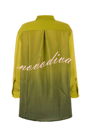 Moonlit Waltz Gradient Print Button Up Long Sleeve Loose Blouse