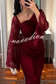 Fashionable Hollow Lace Elegant Slim Hot Diamond Maxi Dress