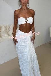 Fashion Metal Shell Embellished Sexy Bandeau and Elastic Tie Maxi Skirt Set