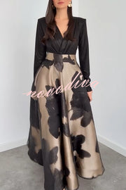 Chic Celebration Tulle Floral Pattern Jacquard High Rise Flared Maxi Skirt