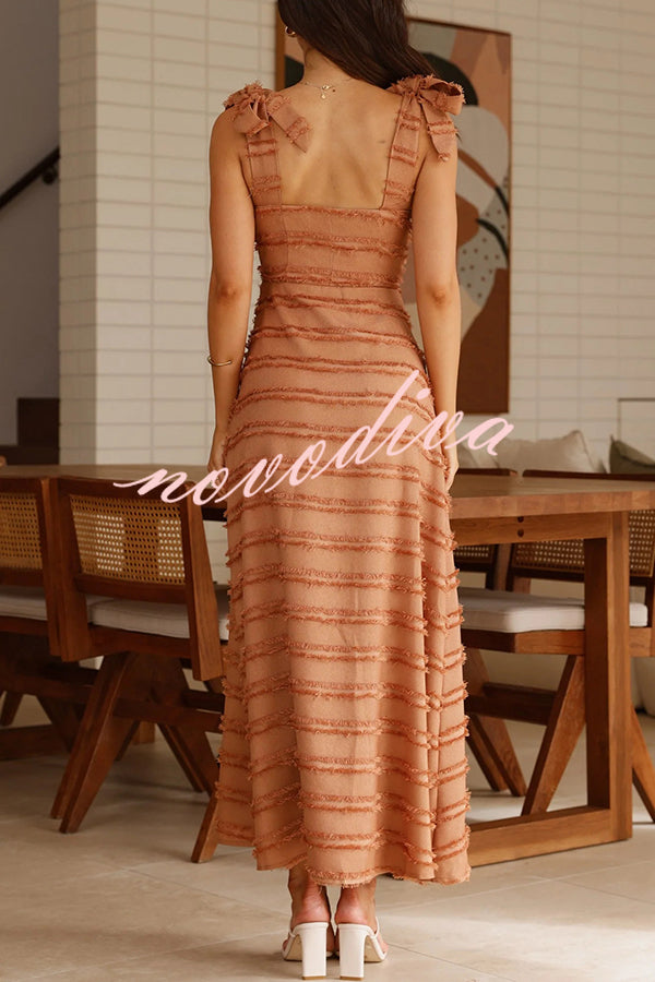 Solid Color V-neck Elegant Sling Lace Up Vacation Maxi Dress