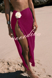 Solid Strappy Stretch Two-piece Bikini Swimsuit and Floral Embellished Maxi Cover-up Skirt Set