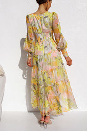 Olena Abstract Floral Balloon Sleeves Maxi Dress