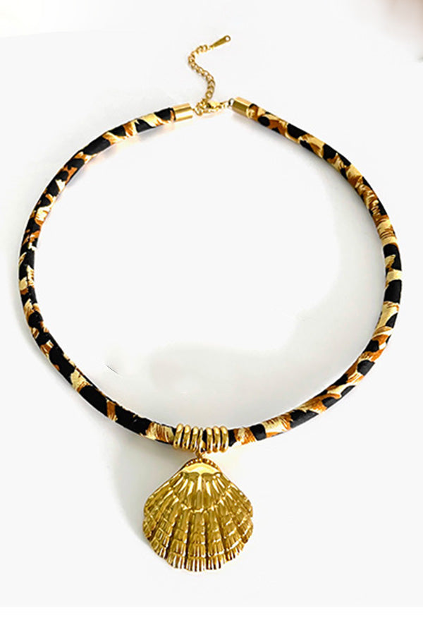 Leopard Print Velvet Rope Design Stainless Steel Necklace