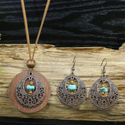 Ethnic Vintage Alloy Wood Pendant Pendant Geometric Earring Set