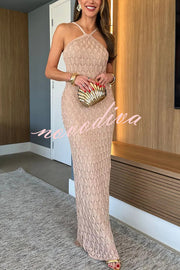 Solid Color Knitted Open Back Slim Slit Maxi Dress