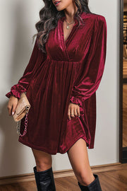 Solid Color Velvet V-Neck Long Sleeve Loose Mini Dress
