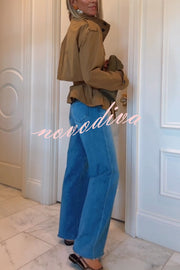 Chic Comfort Epaulettes Contrast Buttons Pocket Belt Cropped Trench Coat