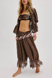 Pastoral Style Elastic Waist Lace Hem Bloomer Pants