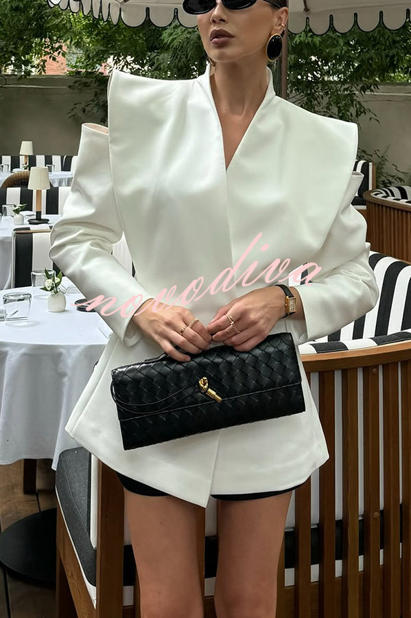 Fashionable Pioneer Stand V-neck Split Sleeve Loose Blazer