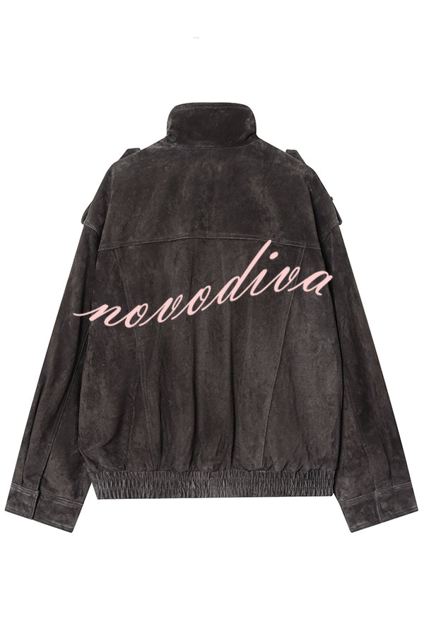 Fashionable Suede Loose Pocket Leather Jacket