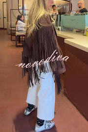 Western City Suede Long Tassels Long Sleeve Lapel Relaxed Jacket