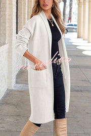 Solid Color Long-sleeved Casual Loose Pocket Mid-length Cardigan