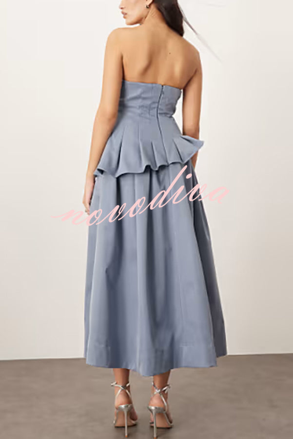 Fashionable Chic Off Shoulder Structured Pleat Corset A-line Midi Dress