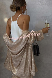 Party Scene Sequin Open Front Long Sleeve Drape Coat