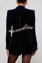 Bold Modern Velvet Contrast Satin Lapel Blazer and High Rise Pocket Shorts Set