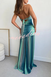 Soleil Mesh Printed Starfish Pendant Ruched Cutout Off Shoulder Maxi Dress