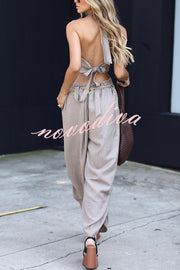 Alessia Cutout Waist Back Tie-up Pocket Halter Harem Jumpsuit