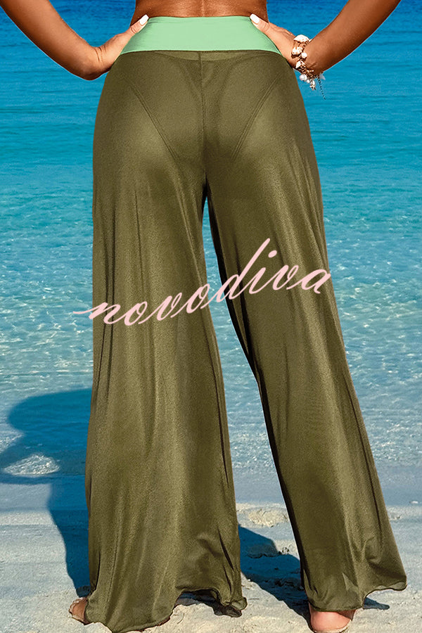 Solid Color Loose Metal Buckle Beach Pants