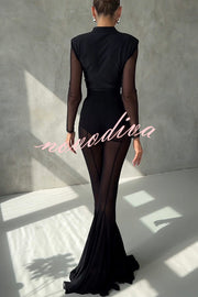 Deep Chic Mesh High Rise Elastic Waist Fishtail Stretch Pants